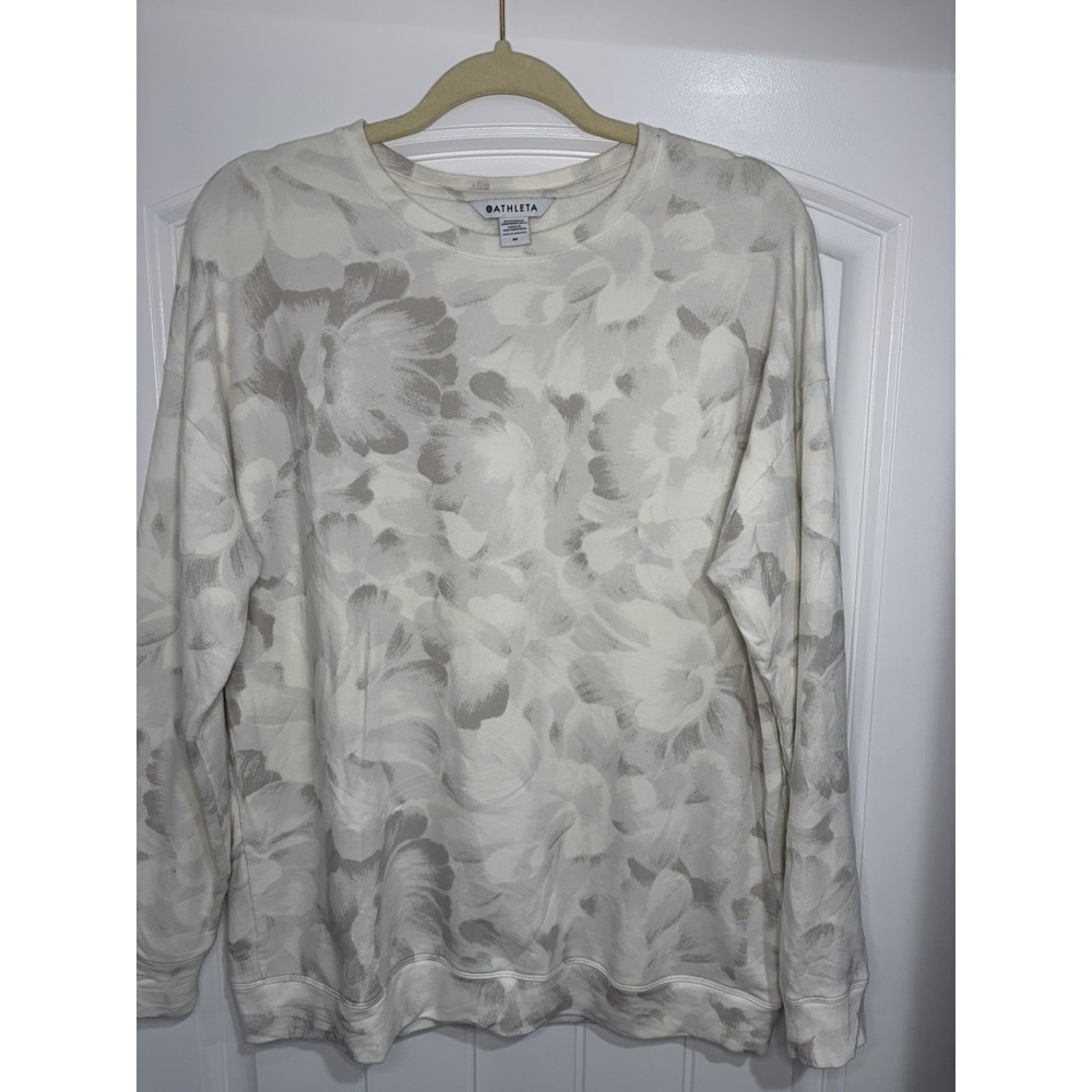 ATHLETA Sweatshirt Women Medium Coaster Luxe Floral Printed Crewneck Athleisure
